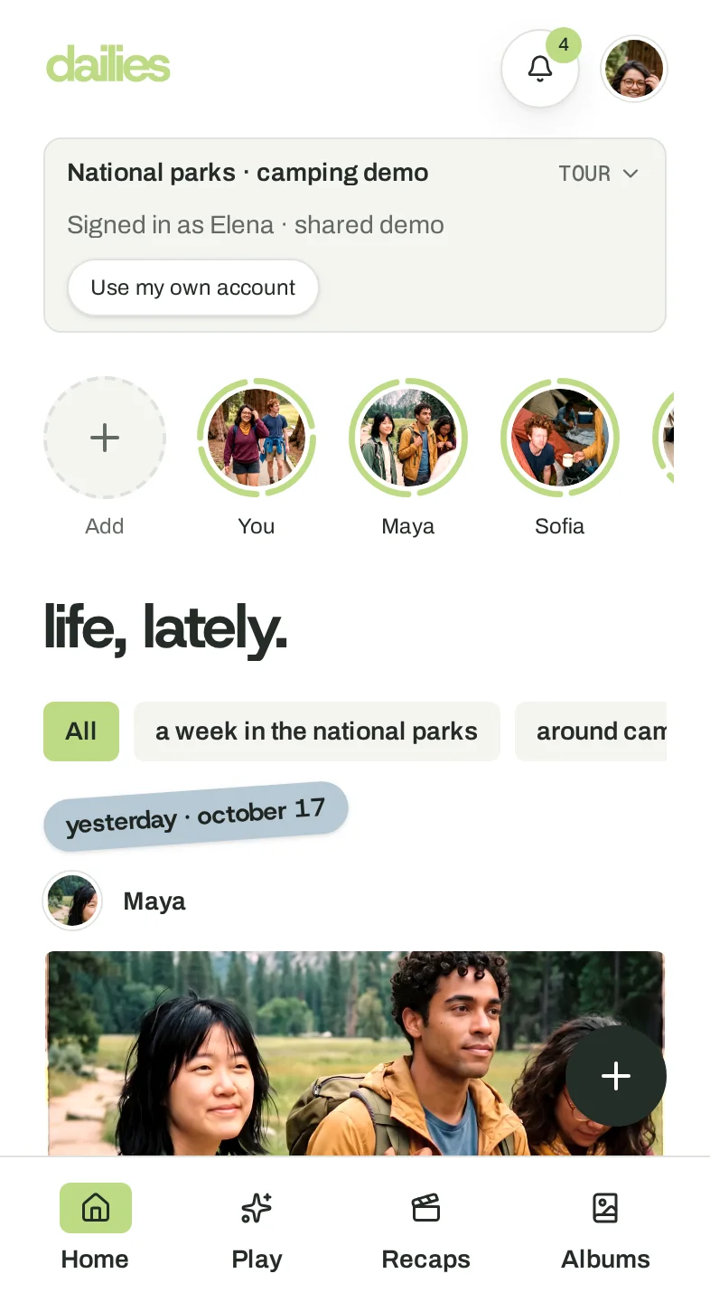 The dailies home feed with today's prompt